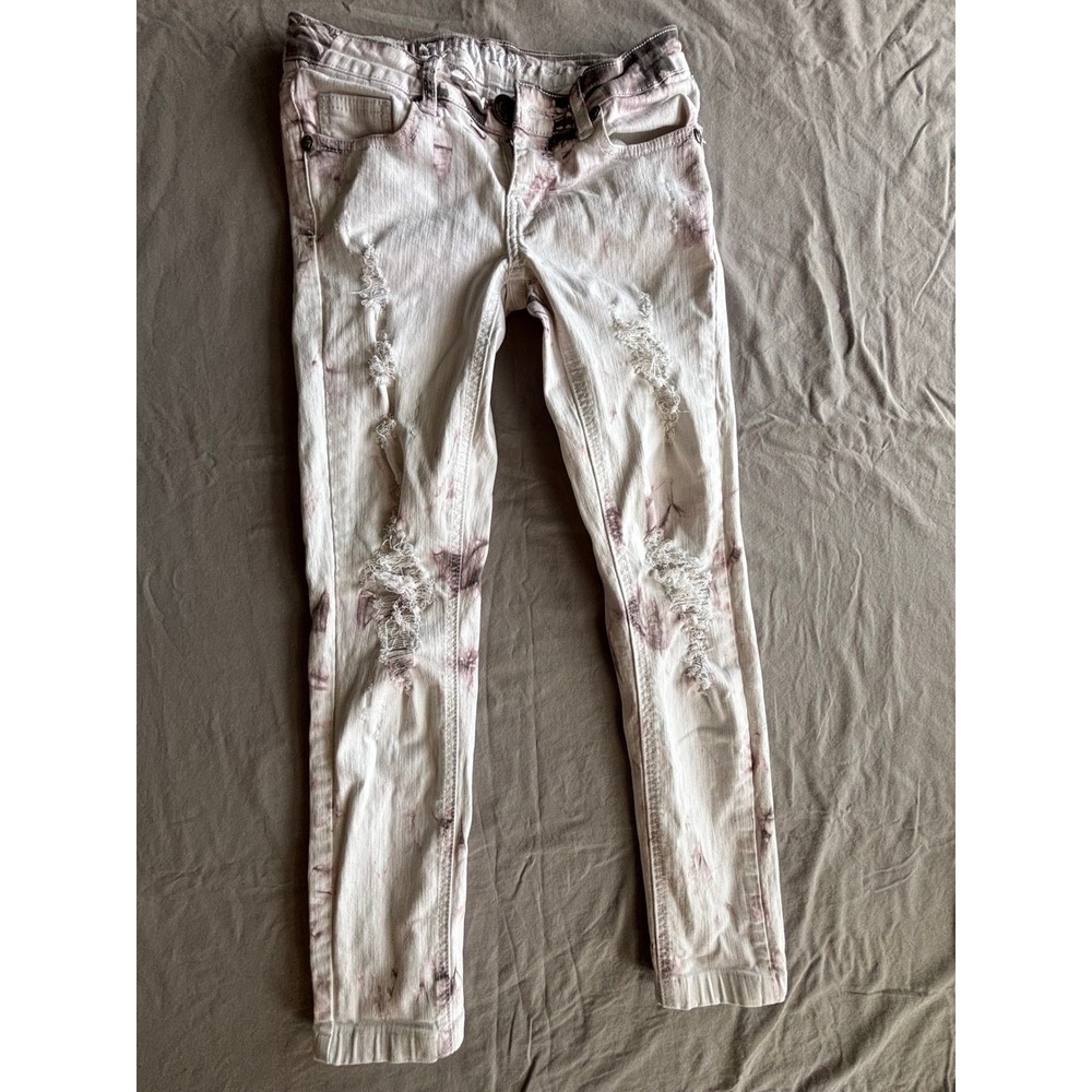 Machine Jeans Skinny Distressed Tie Dye Denim Pants White Purple Mens 26x26.5